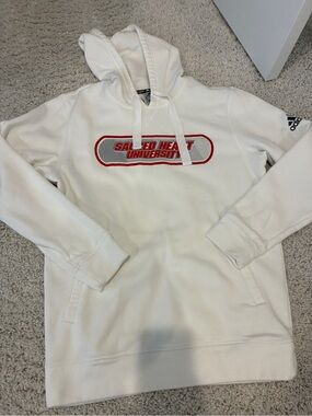 adidas White Pullover Hoodie with Red Sacred Heart University Chest Logo